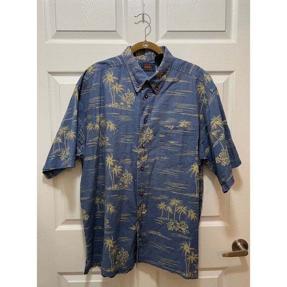 Route 66 Men's Button Shirt Size XL Palm Tree 100% Cotton Blue - Picture 1 of 7